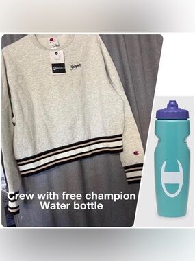 NWT Champion Gray Stripe-Hem Crewneck Sweatshirt. Size XXL reversible cuffs